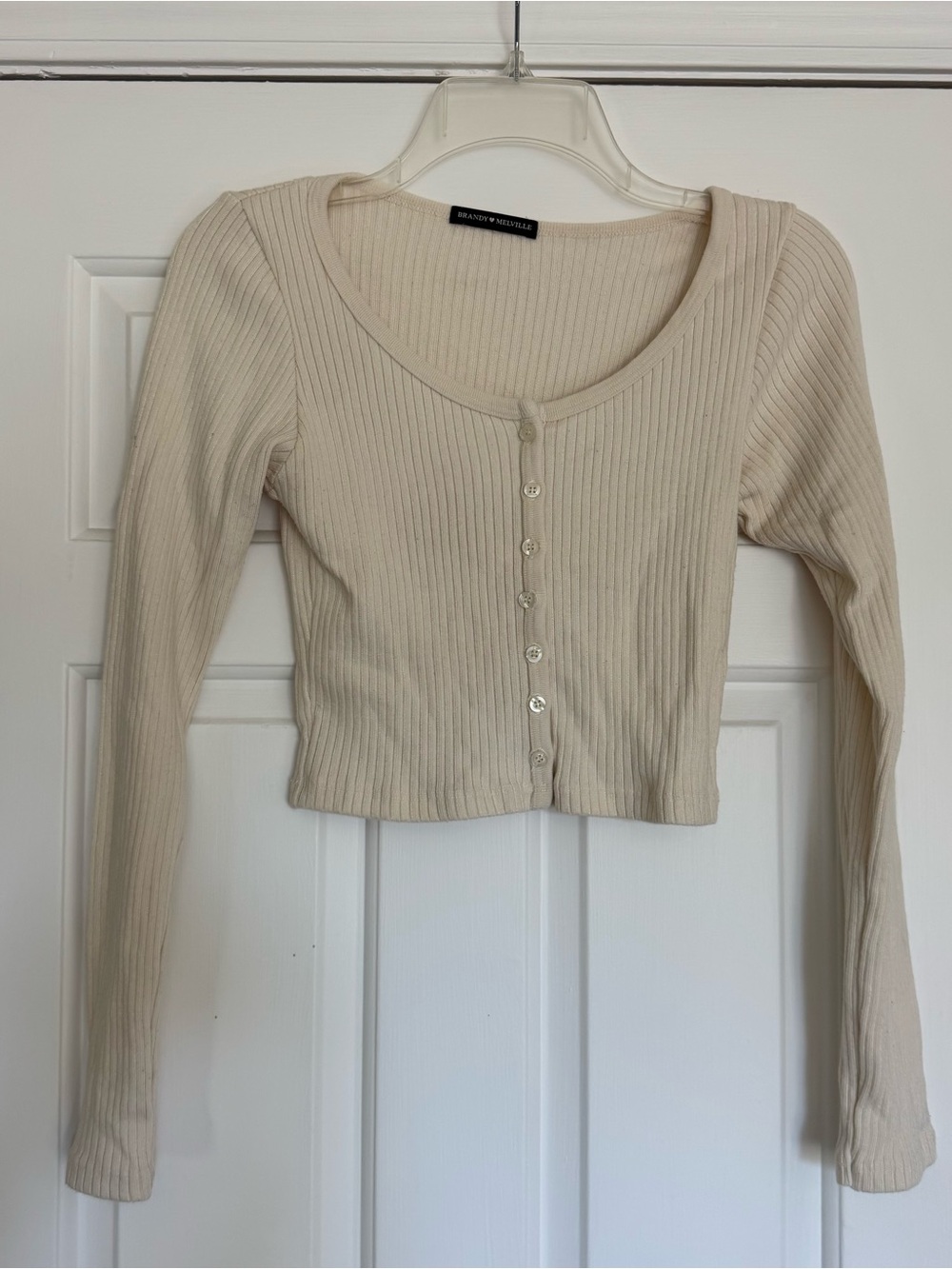 Brandy Melville Cream Ribbed Long Sleeve Henley Top